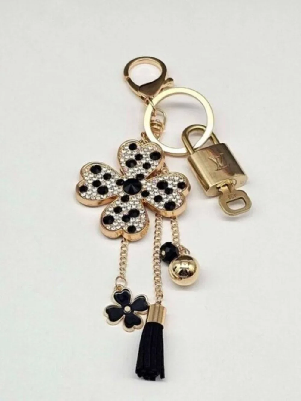 LV Gold Padlock 🔑 Authentic Louis Vuitton Charm + Unbranded Flower Keychain
